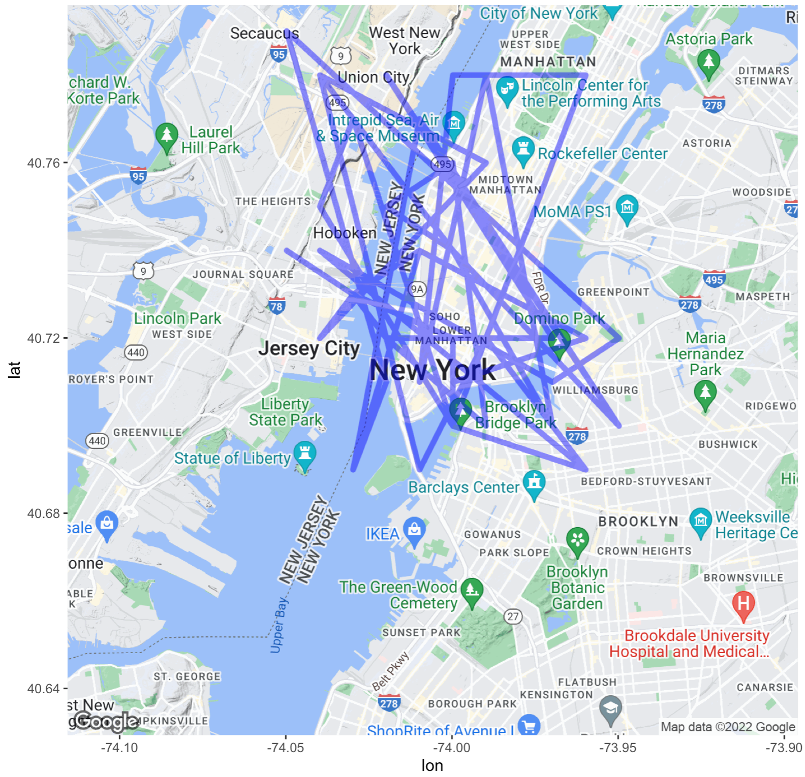 Image 7 - Random data points as a path on the map